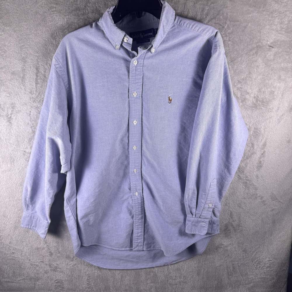 Ralph Lauren Shirt Mens XL Blue Solid Button Down Long Sleeve Cotton Casual